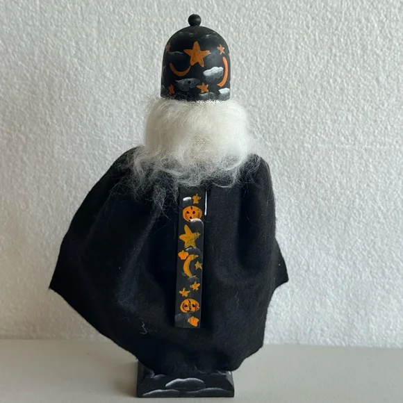 Rare Vintage 10” Nutcracker Handpainted face Halloween Decor Black Orange